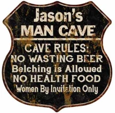 Jason's Man Cave Rules Personalized Shield Metal Sign Gift 211110007184