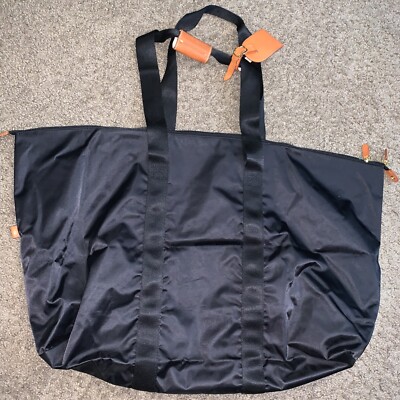 Brics Boutique XL Tote Bag Black Zipper Canvas Straps Leather Trim *No Small Bag