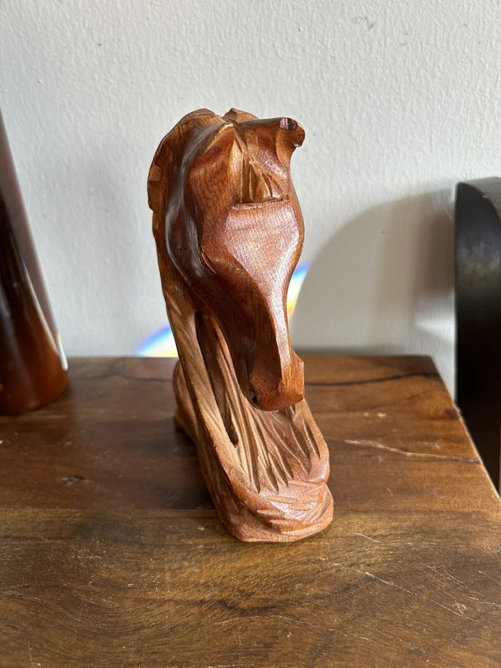 "Cabeza de caballo tallada madera 6"" talla detallada vintage casa de campo rústica occidental" Foto 3 de 4