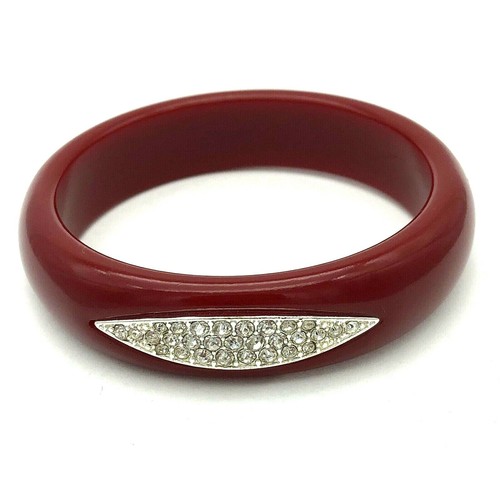 Roter Lucite Armreif Armband Pave klare Strasssteine Vintage - Bild 12 von 12