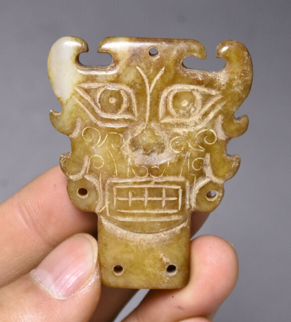 5CM Old Natural Hetian Jade Hartes Material Lion Beast Face Amulett Anhänger