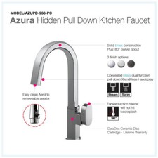 Houzer Azura Hidden Pull Down Kitchen Faucet AZUPD-968-PC 23.5" Faucet Hole