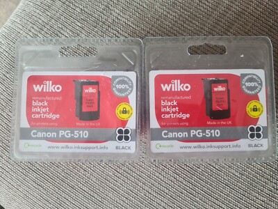 2 x Wilko wiederaufbereitete schwarze Tintenstrahlpatrone für Canon PG-510 NEU & VERSIEGELT