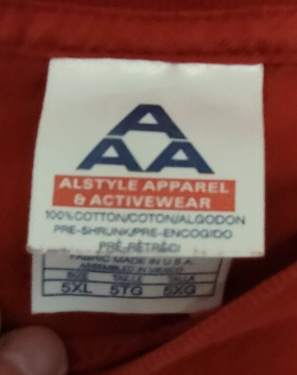 ALSTYLE APPAREL & ACTIVEWEAR MEN'S RED TSHIRT SZ 5XL NORTH SHORE