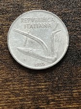 1955 Italia 10 Lire Alluminio Aratro Valore all'interno spighe di grano Moneta Effettiva TK7783*