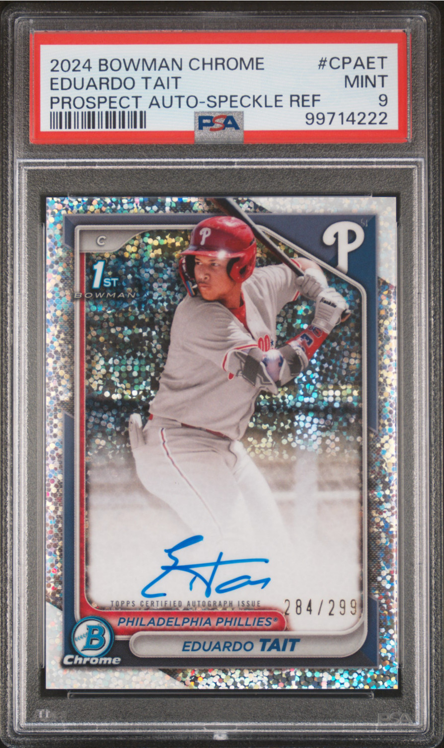 2024 Bowman Chrome Eduardo Tait Auto Speckle Refractor 1st #'d /299 PSA 9 CPAET