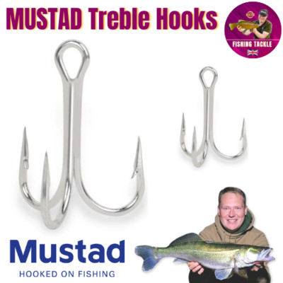 MUSTAD Drillinge Größe 2 Hechtangeln Hecht Rigs Barbed Semi Barbless Haken UK