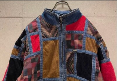 Supreme Corduroy Patchwork Denim Jacket FW18 Blue Red Box Logo