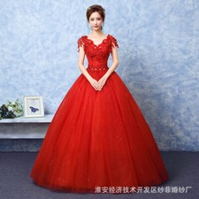 Korean Bride Wedding Dress Qi Ground Wedding Dress Host V-Neck Full Length Gown
