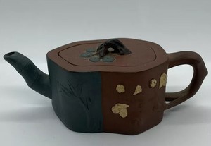 Antique Chinese Zisha Yixing Teapot Three Friends Of Winter Plum Bamboo Marked