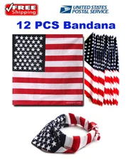 12 PCS US Flag American Flag Cotton Bandana Face Mask Cover Head Wrap Scarf