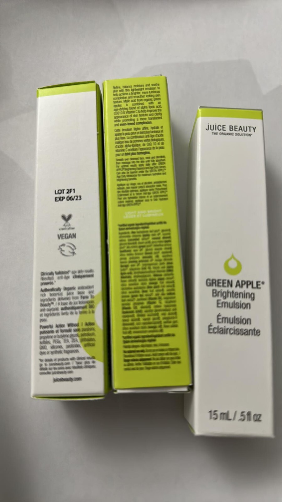 3 JUICE BEAUTY Brightening EMULSION Green Apple 0.5 FL Oz 15 ml Exp. 6/