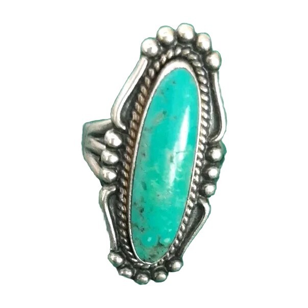Vintage Signed Bell Trading Post Turquoise Sterling Southwestern Ring Size 6.5