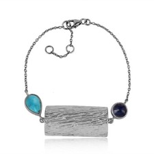 Oxidized Sterling Silver Handmade Lapis Turquoise Gemstone Bracelet Jewelry