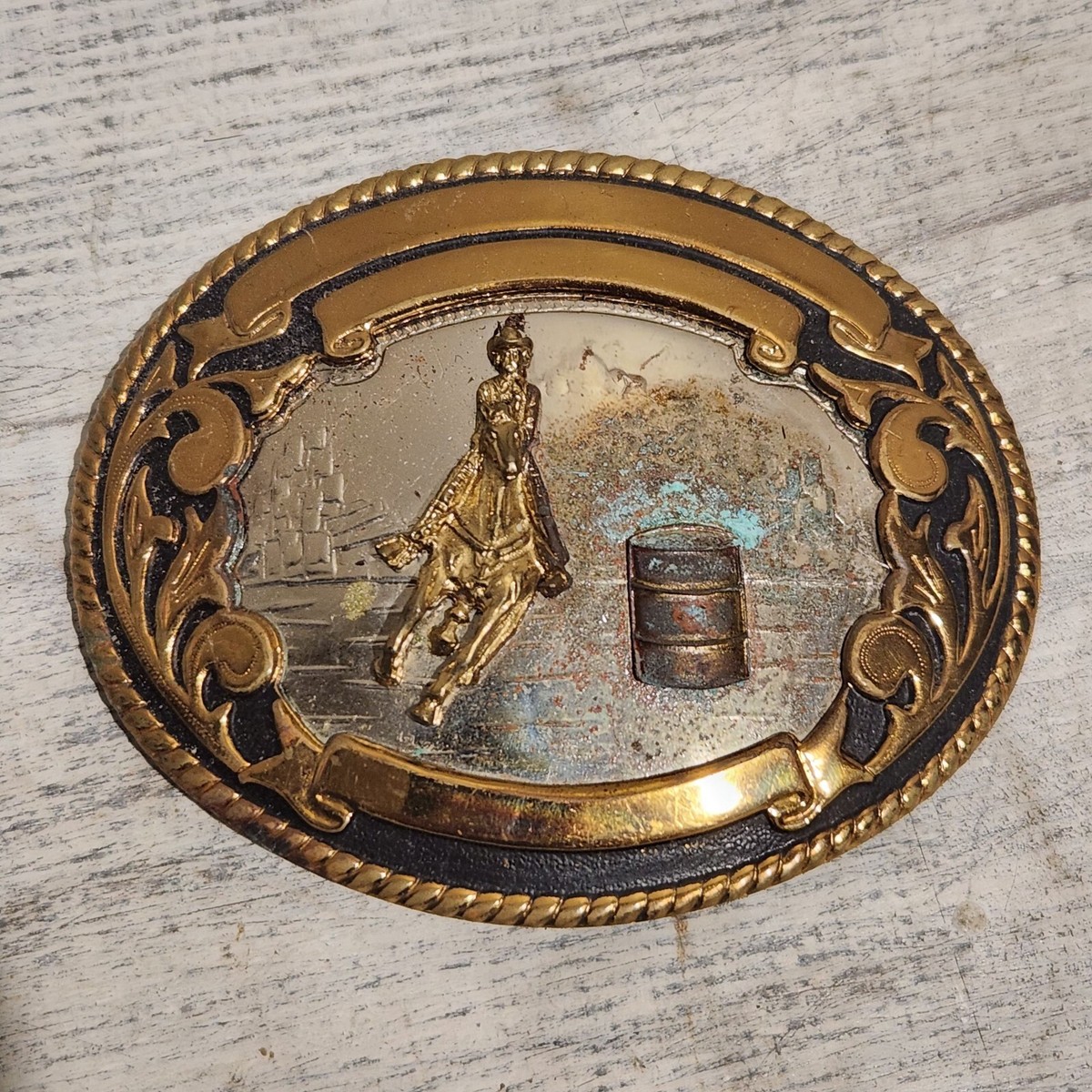 Vintage Tony Lama German Silver Western Belt Buckle Barrel