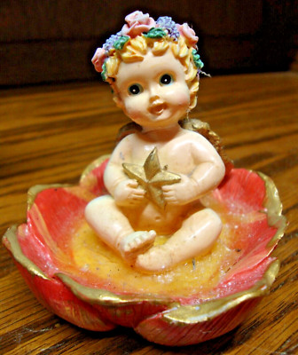 angel star 2009 置物　インテリア小物 Cherub 197'0's Baby Angel Figurine-Ceramic w/Gold Star-Floral