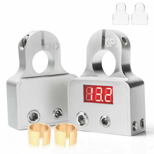  2X Digital Car Battery Terminal Connectors w/ Voltmeter Power Post 0/4/8 Gauge