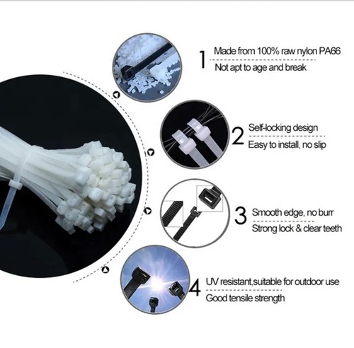 Cable Ties Zip Ties Nylon 50/100/200/500/1000x Bulk Black & White Cable Tie - Picture 5 of 5