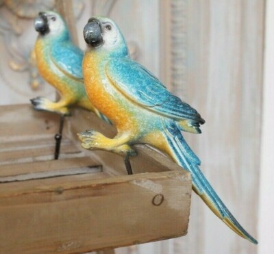 Neu Französisch Vintage Shabby Chic rustikal blau Wand Papagei Vogel Mantel Handtuch Hut HAKEN
