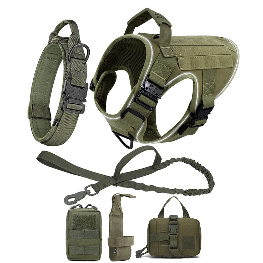 Dog Harness with 4 Metal Buckle Military Tactical Pet Training Vest Harnesses