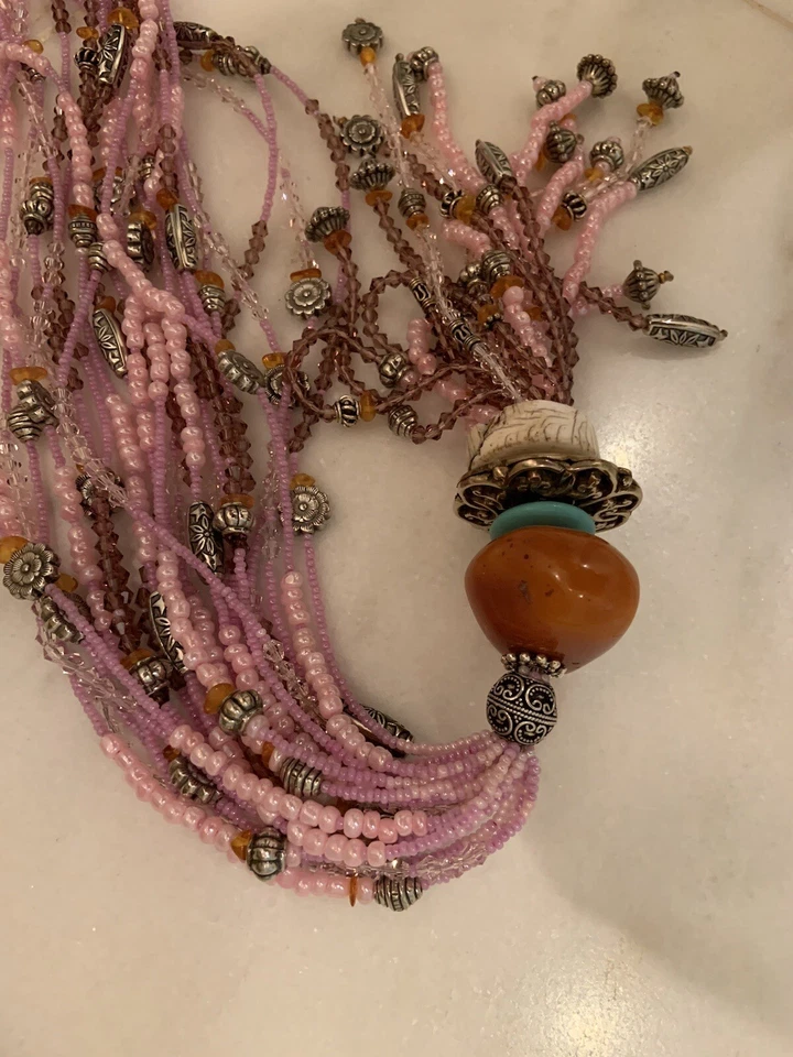 Colar de borla brilhante colorido declaração arte boêmia pedra preciosa vários fios