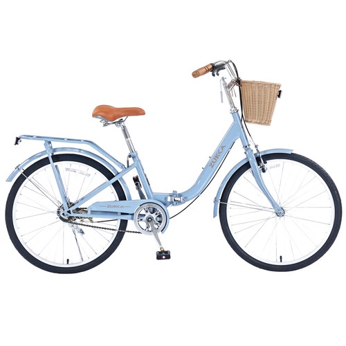 24 Inch Blue Single Speed Folding Lady Bike, Durable Steel Frame, Compact Design