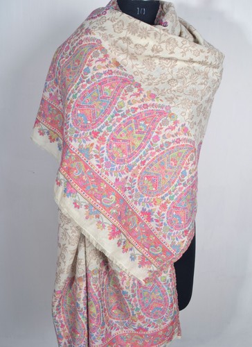 Off-White Detailed Handwoven Kani Shawl Soft 100% Cashmere Pashmina Paisley Wrap - Picture 12 of 12