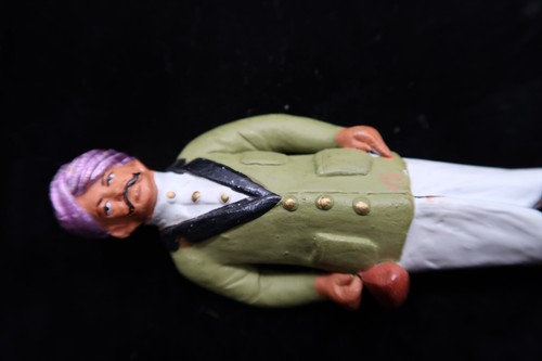 Vtg Hand Painted Indian Clay Krishnanagar Look Purple Turbin Green Suit Figure - Picture 4 of 14