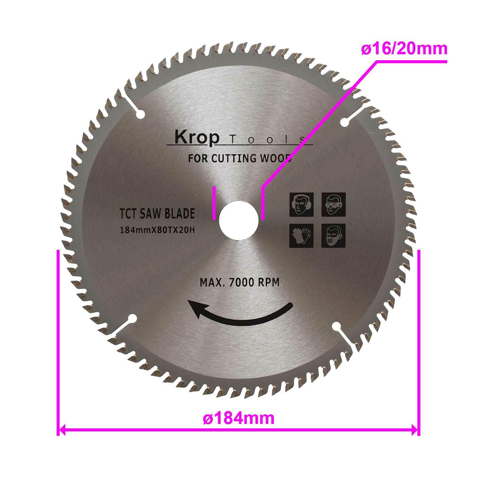 DeWalt Circular Saw Blade Fine Cut TCT 184mm x 16/20mm x 80T by KROP
