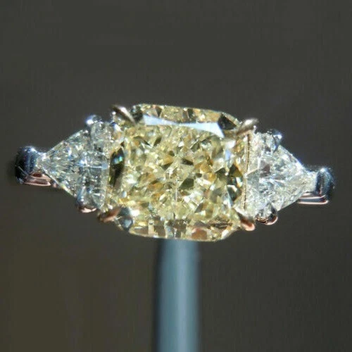 Cushion 3.25Ct Lab Created Yellow Citrine Engagement Ring 14k White Gold Size 9 - Image 3 of 3