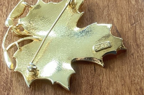 Vintage M Jent Maple Leaf W/ Pods Seeds Gold Metal 2.25” - Picture 6 of 7