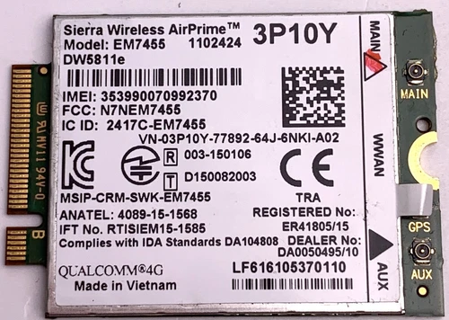 Original Sierra Wireless AirPrime Karte M.2 LTE 4G WWAN Model EM7455 (03P10Y)