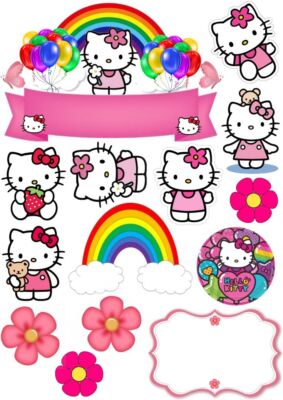 Hello Kitty Essbar Party Tortenaufleger Torte  Geburstag Zuckermasse + TEXT