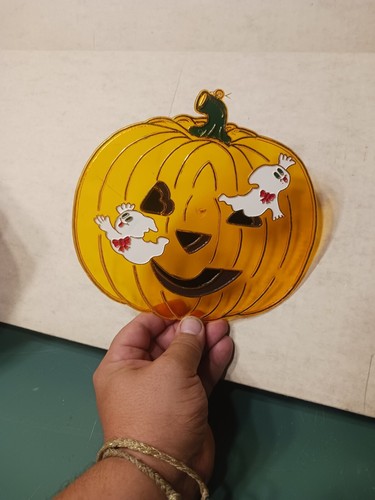 Halloween Suncatcher Pumpkin with Ghosts Stain Glass Window Decor Jack O Lantern