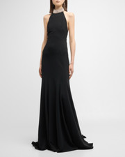Stella McCartney Crystal-Embellished Halter Trumpet Gown