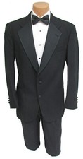 Men's Chaps Tuxedo Jacket with Flat Front Pants Shirt Bow Tie  Studs 41R 35W