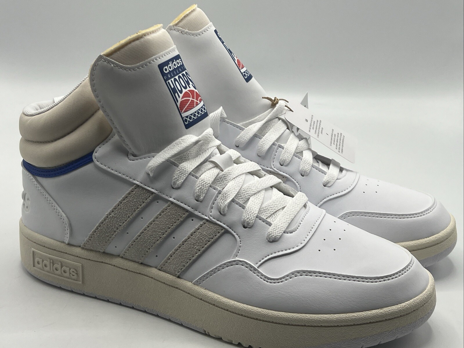 Adidas Hoops 3.0 Mid GZ1345 Men’s Sneakers Size 12 White Tan Multicolor NEW Adidas Hoops 3.0 Mid GZ1345 Men’s Sneakers Size 12 White Tan Multicolor NEW