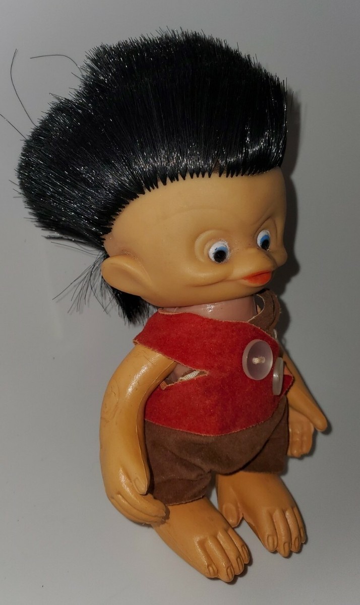 Vintage Unica Monkey Boy Troll Doll! 5.5” Black Hair Blue