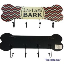 Hook Rack Dog Bone Shape 4 Metal Hooks Lacquer Plaque Wall Mount