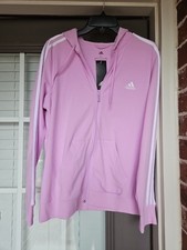 Adidas Women's 3 Stripes Cotton Zip Hoodie Lilac Size L Track Tops Multi Sport
