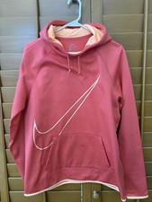 Nike Women s Hoodie Sweatshirt Size Large Big Swoosh Logo Thumb Holes Dri-Fit