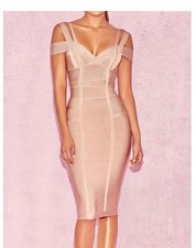 House of CB London Mimi Taupe Off Shoulder Bandage Dress. Size S