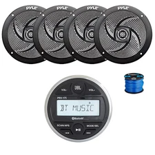 JBL Marine Gauge BT Stereo Receiver, 4X 5.25" 180W Speakers (Black) w/ Wire