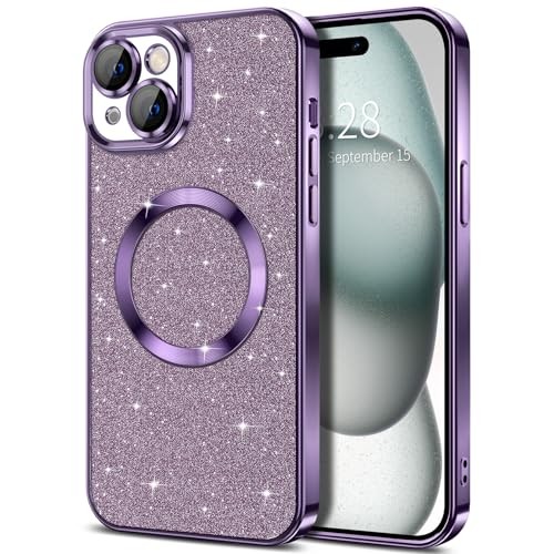 Hython for iPhone 15 Case Glitter, Clear iPhone 15 - 6.1 inch Deep Purple - Picture 2 of 7