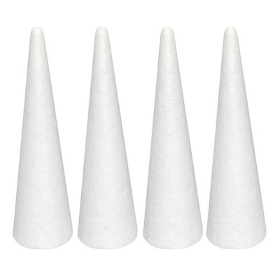 Foam Cones for DIY Arts and Crafts (3.55 x 11.8 in, 4 Pack), White Polystyren...