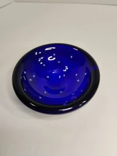 VTG 1990 Lundberg Studios Starry Night Cobalt Blue Glass Bowl Signed