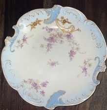 Antique L S  S Limoges France Porcelain Gold Gilded Floral Bowl W/Blue Accents