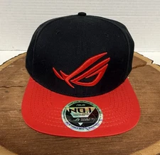 ASUS Republic of Gamers Snapback Hat Adult OSFA Black Red ROG Embroidered Logo
