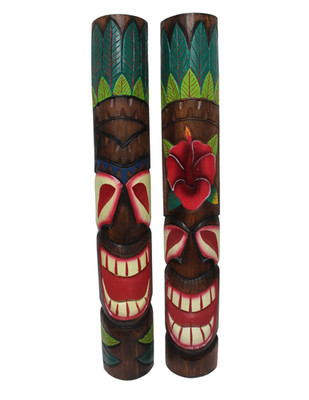 HANDMADE TIKI MASK LEAF HIBISCUS FLOWER BAR TROPICAL ISLAND POLYNESIAN 40 IN