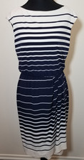 Lauren Ralph Lauren Navy Blue Ivory Sleeveless Dress Size 2 Retro Office Preppy